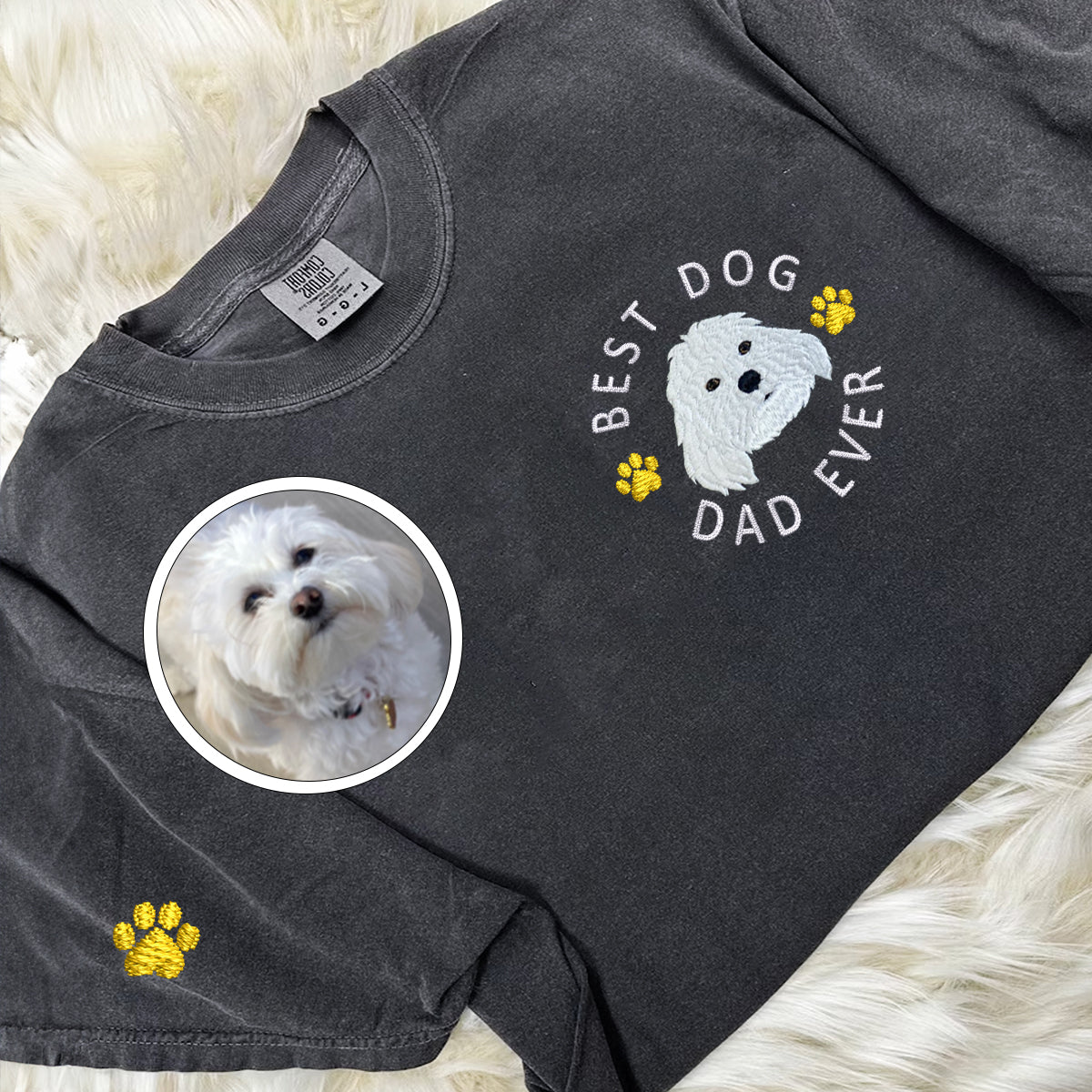 Custom Full-Color Best Dog Dad Ever Embroidered T-Shirt