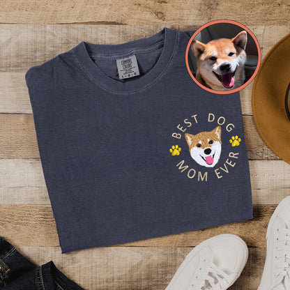 Custom Full-Color Best Dog Mom Ever Embroidered T-Shirt