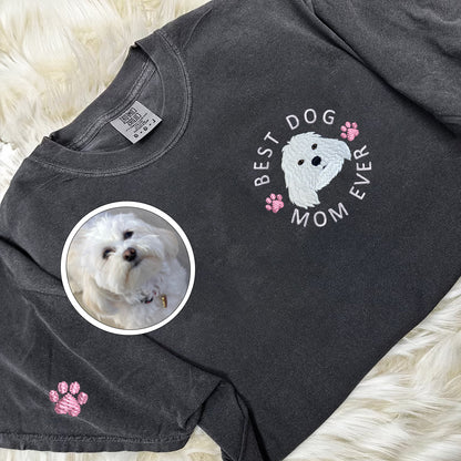 Custom Full-Color Best Dog Mom Ever Embroidered T-Shirt