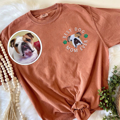 Custom Full-Color Best Dog Mom Ever Embroidered T-Shirt