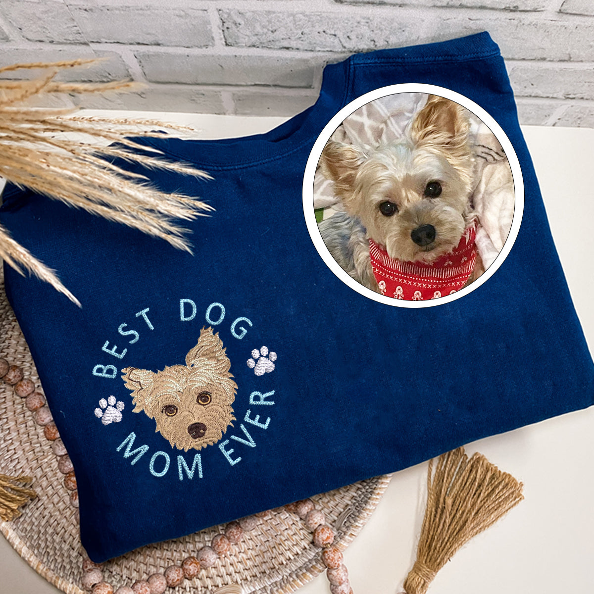 Custom Full-Color Best Dog Mom Ever Embroidered T-Shirt