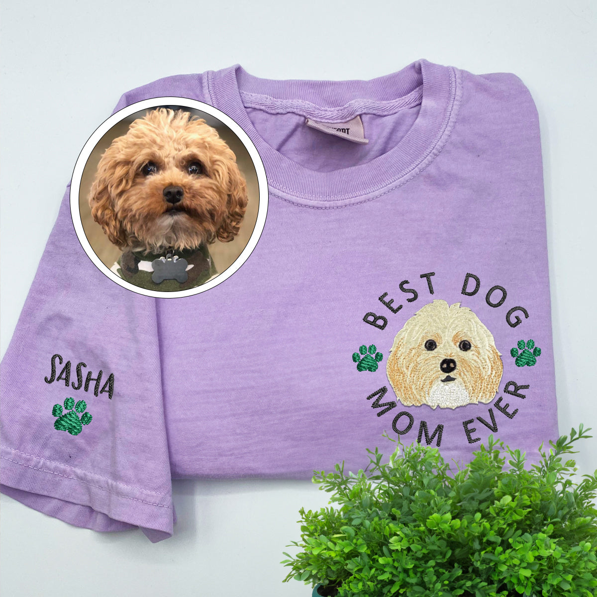 Custom Full-Color Best Dog Mom Ever Embroidered T-Shirt