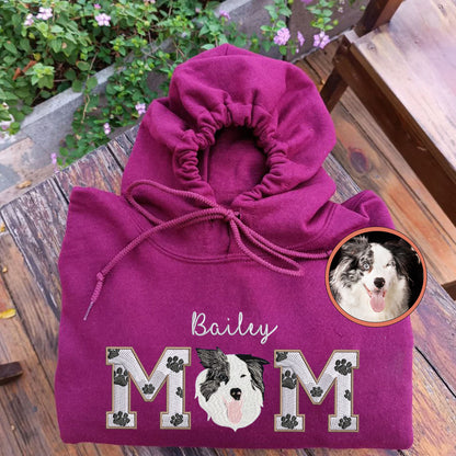 Custom Full-Color Dog Mom With Name Embroidered Hoodie