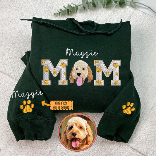 Custom Full-Color Dog Mom With Name Embroidered Hoodie