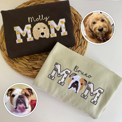 Custom Full-Color Dog Mom With Name Embroidered Hoodie