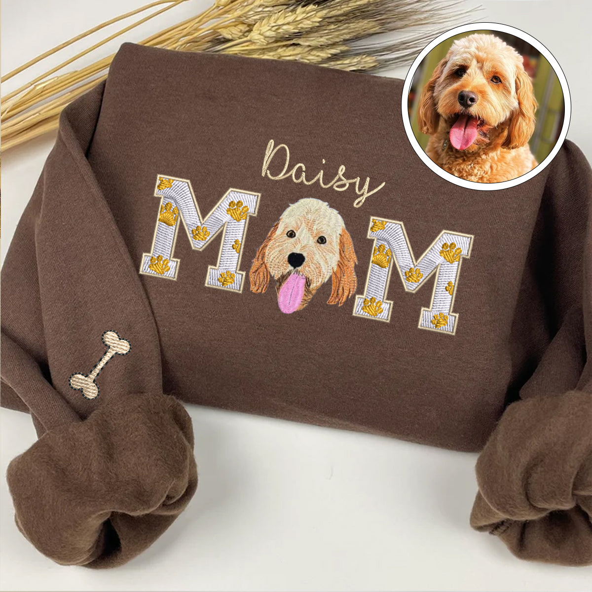 Custom Full-Color Dog Mom With Name Embroidered Hoodie