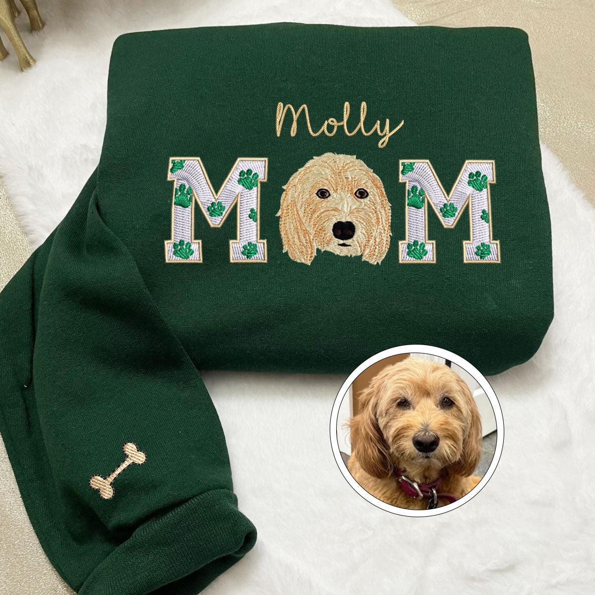 Custom Full-Color Dog Mom With Name Embroidered Hoodie