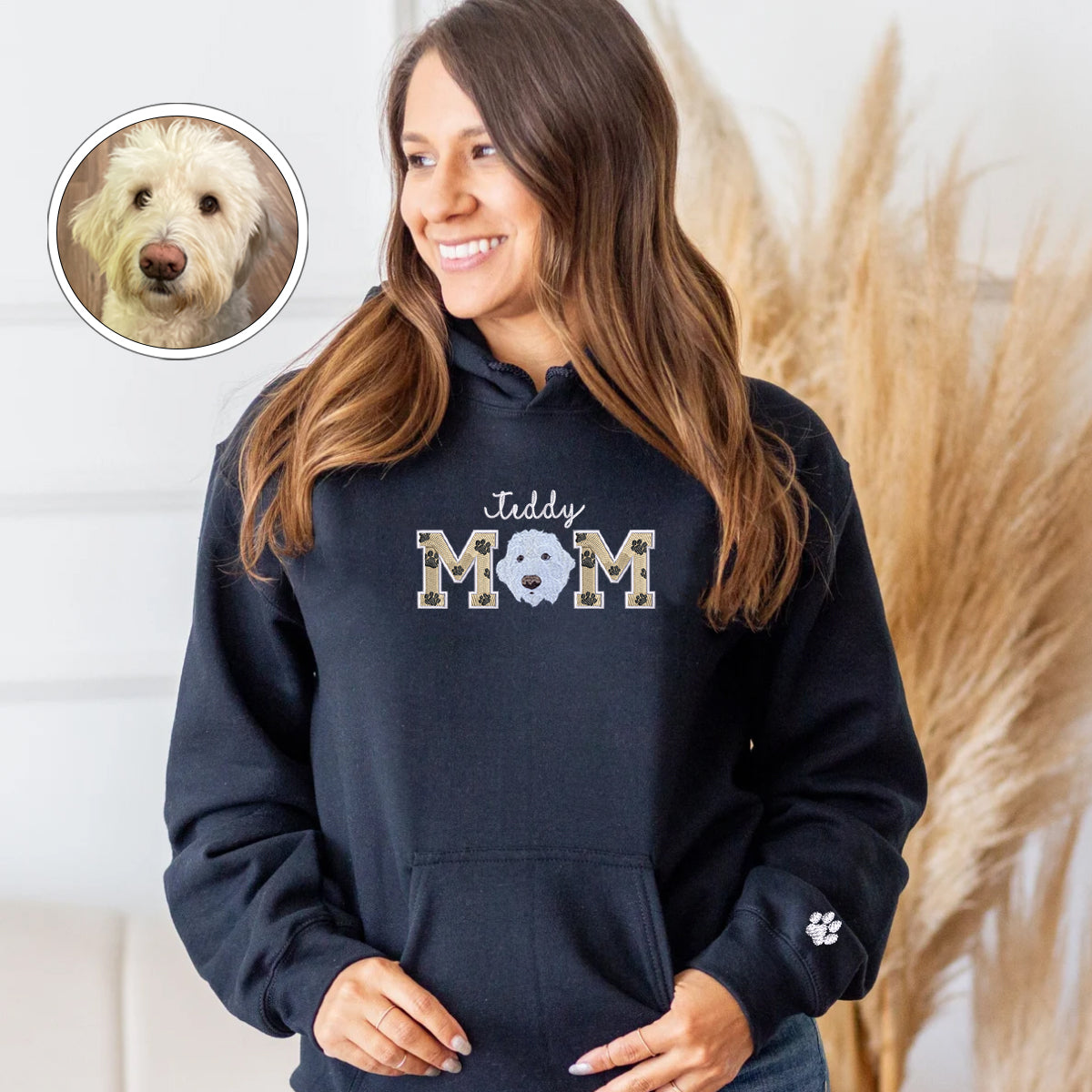 Custom Full-Color Dog Mom With Name Embroidered Hoodie