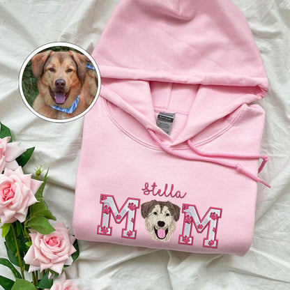 Custom Full-Color Dog Mom With Name Embroidered Hoodie