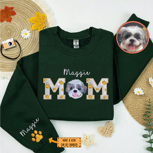 Custom Full-Color Dog Mom With Name Embroidered Sweatshirt