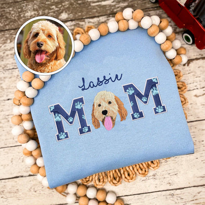 Custom Full-Color Dog Mom With Name Embroidered Sweatshirt