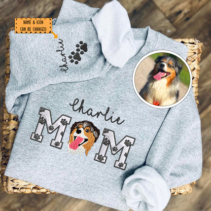 Custom Full-Color Dog Mom With Name Embroidered Sweatshirt