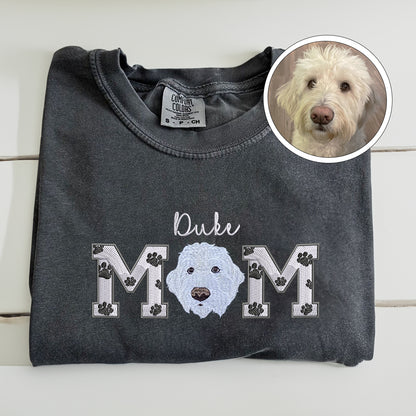 Custom Full-Color Dog Mom With Name Embroidered T-Shirt