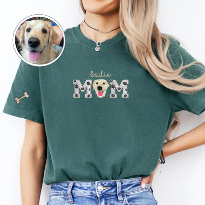 Custom Full-Color Dog Mom With Name Embroidered T-Shirt