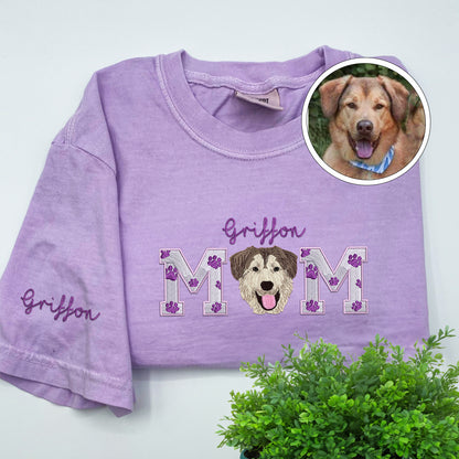 Custom Full-Color Dog Mom With Name Embroidered T-Shirt