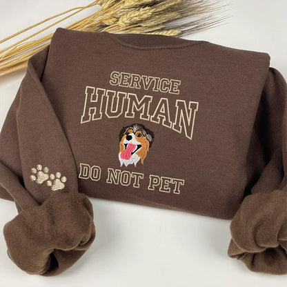 Custom Full-Color Varsity Dog Service Human Do Not Pet Embroidered Sweatshirt