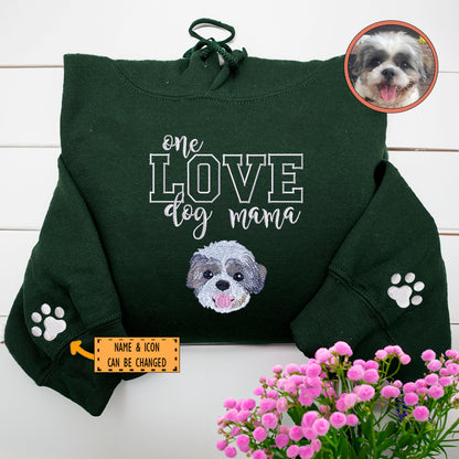 Custom Full-Color One Love Dog Mama Embroidered Hoodie