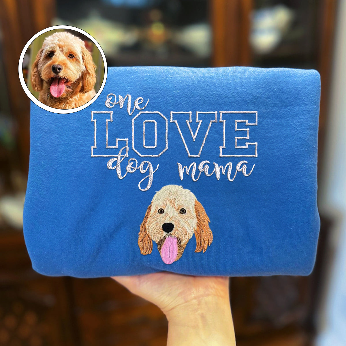 Custom Full-Color One Love Dog Mama Embroidered Hoodie