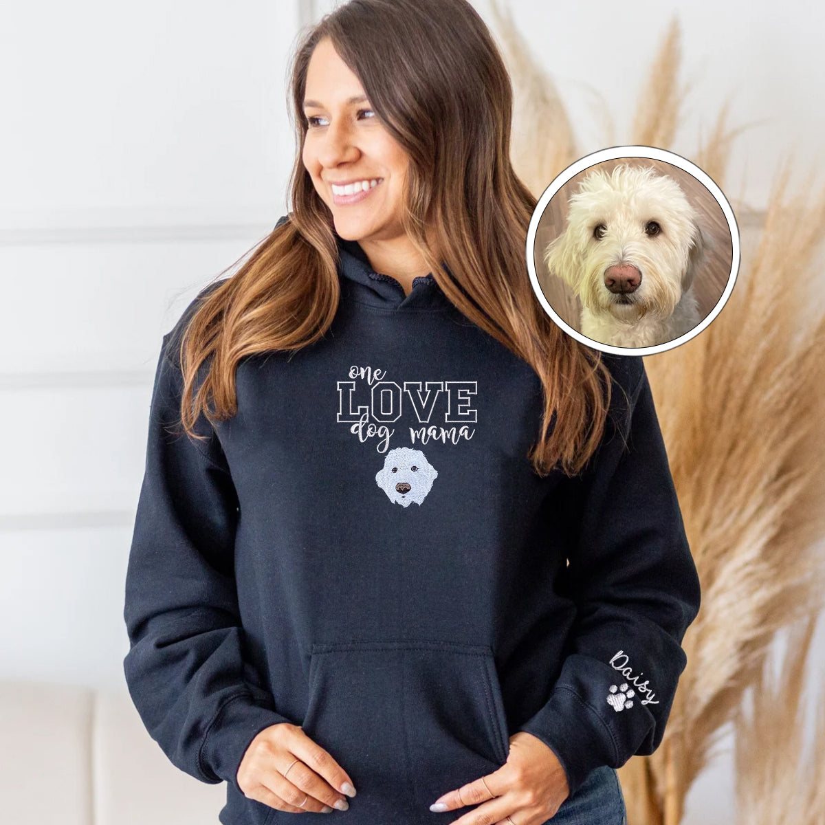 Custom Full-Color One Love Dog Mama Embroidered Hoodie