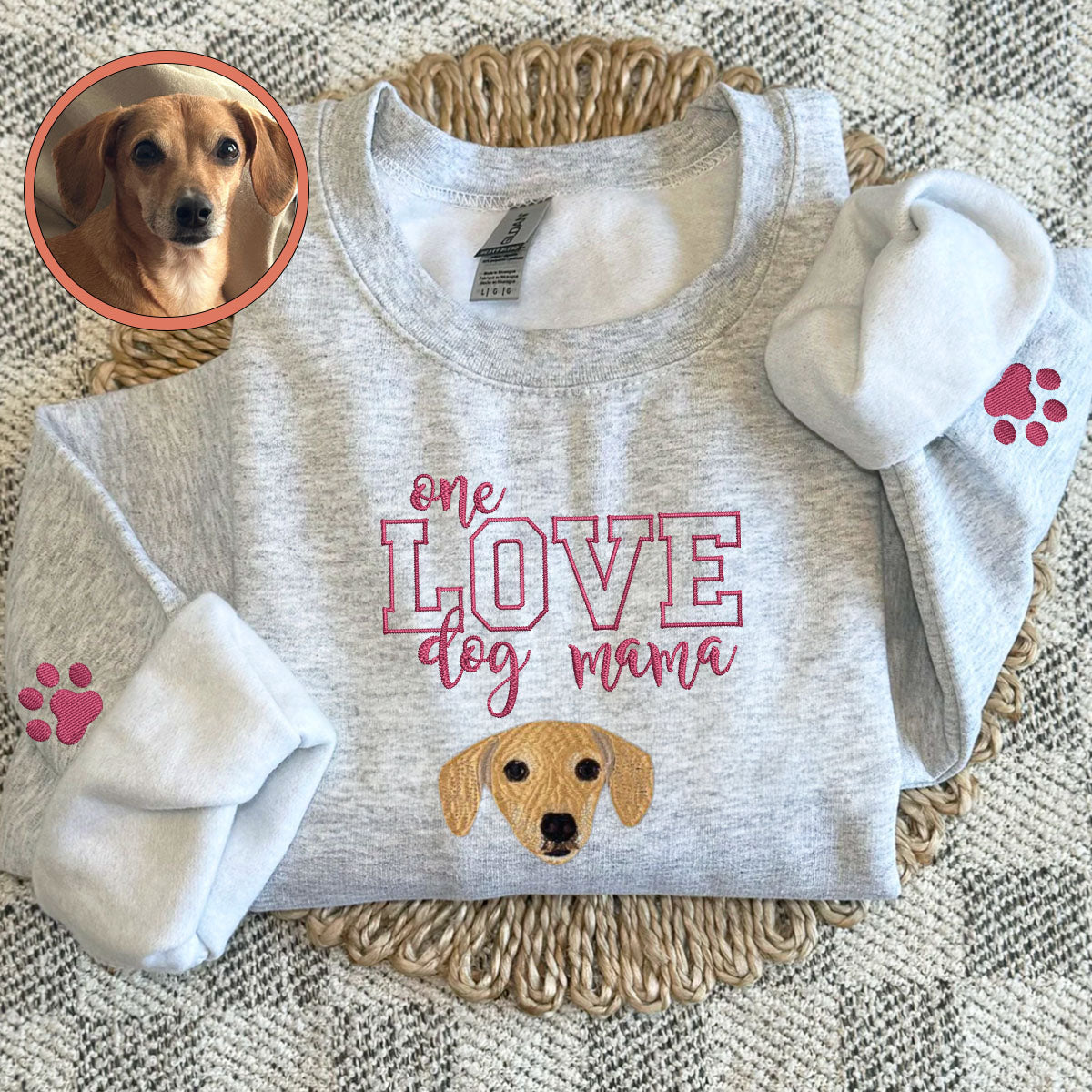 Custom Full-Color One Love Dog Mama Embroidered Sweatshirt