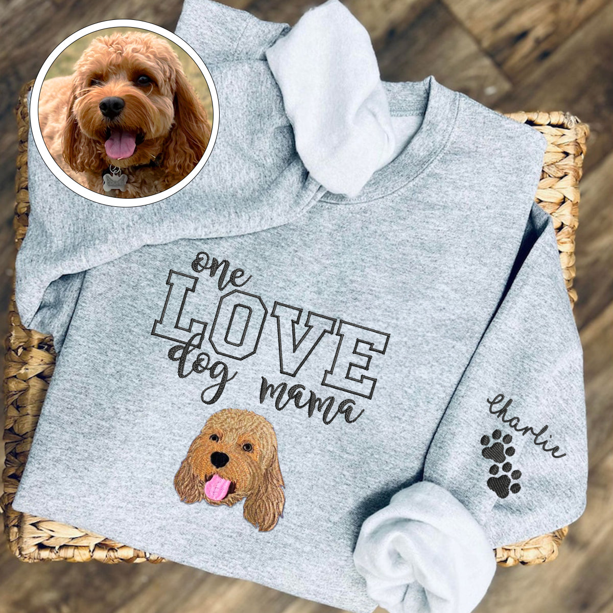 Custom Full-Color One Love Dog Mama Embroidered Sweatshirt