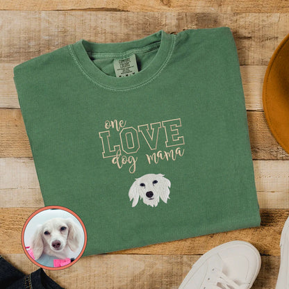 Custom Full-Color One Love Dog Mama Embroidered T-Shirt