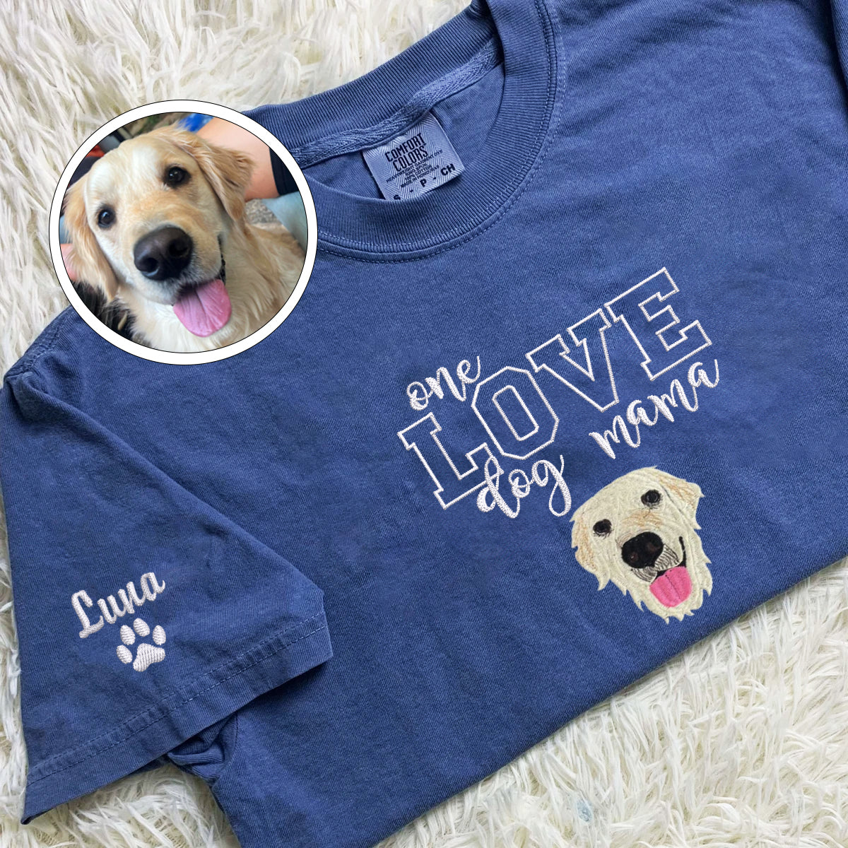 Custom Full-Color One Love Dog Mama Embroidered T-Shirt