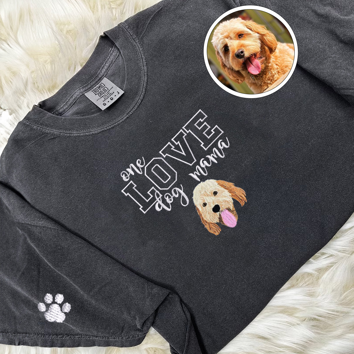 Custom Full-Color One Love Dog Mama Embroidered T-Shirt