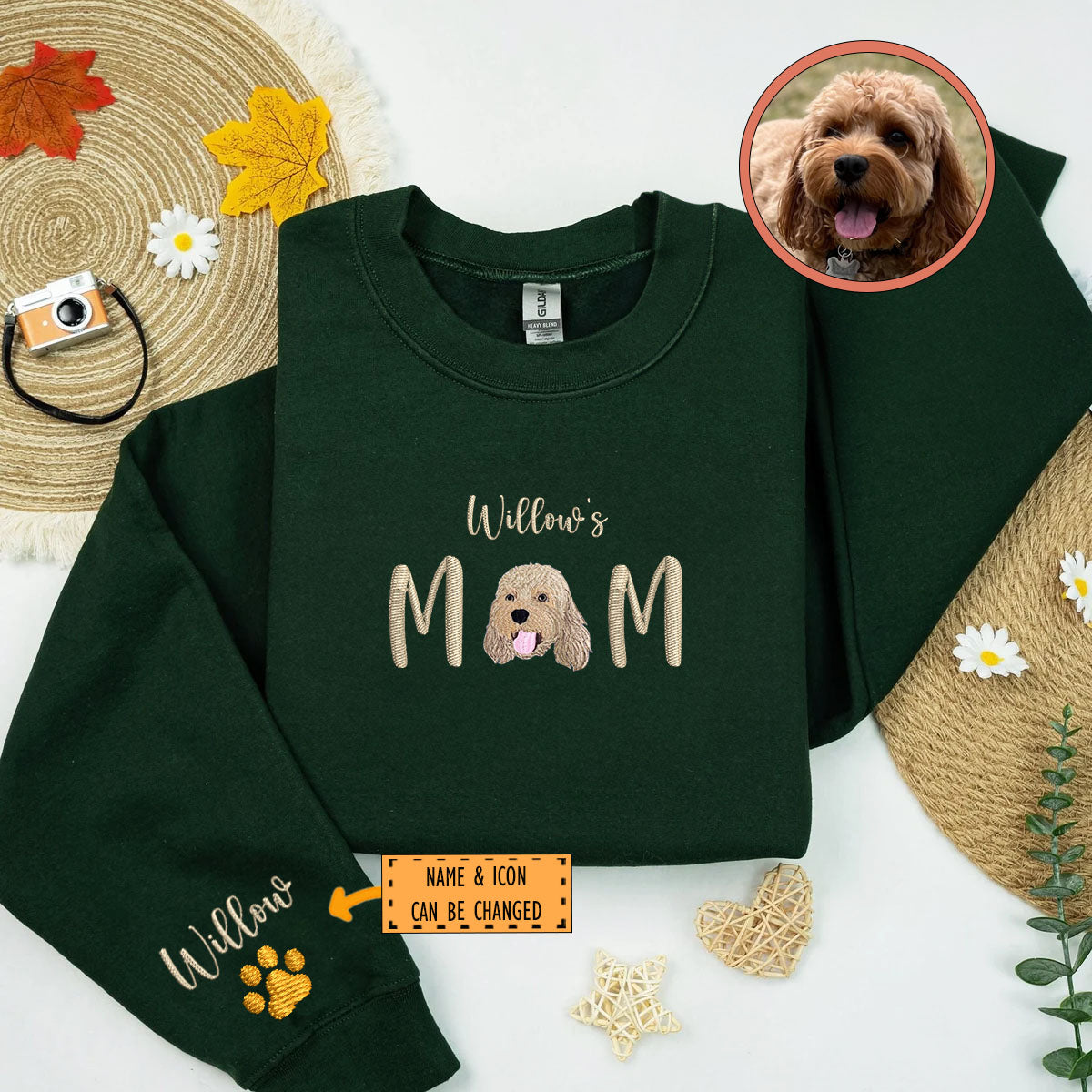 Custom Full-Color Pet Mom With Name Embroidered Sweatshirt