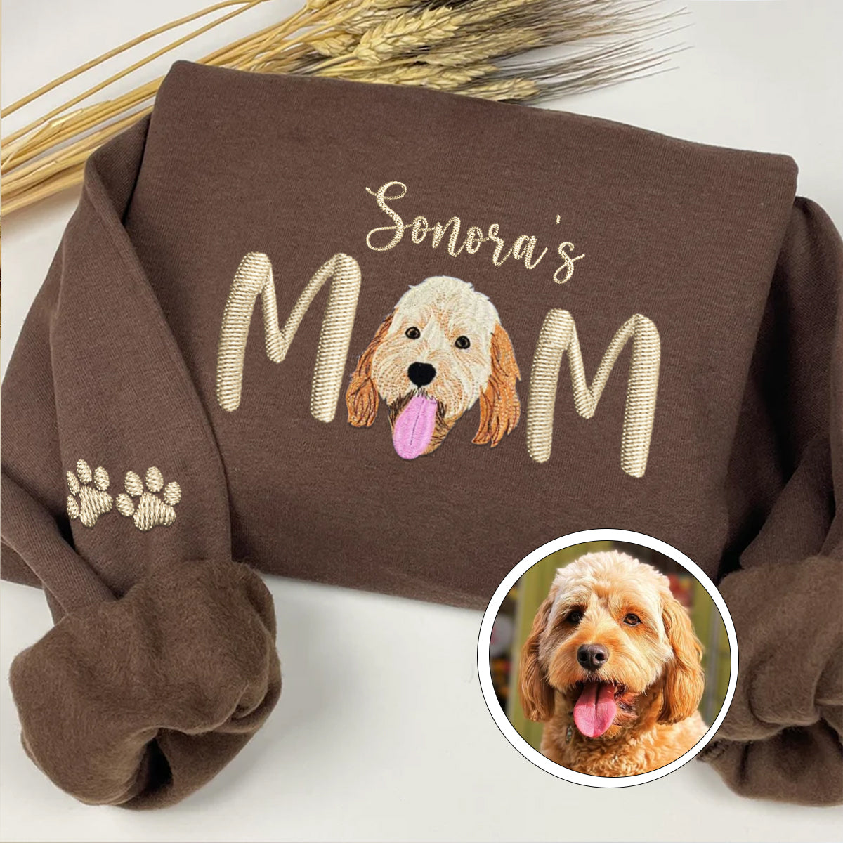 Custom Full-Color Pet Mom With Name Embroidered Sweatshirt