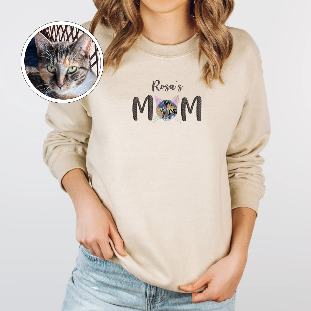 Custom Full-Color Pet Mom With Name Embroidered Sweatshirt