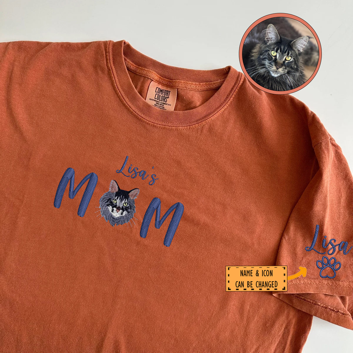 Custom Full-Color Pet Mom With Name Embroidered T-Shirt