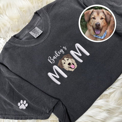 Custom Full-Color Pet Mom With Name Embroidered T-Shirt