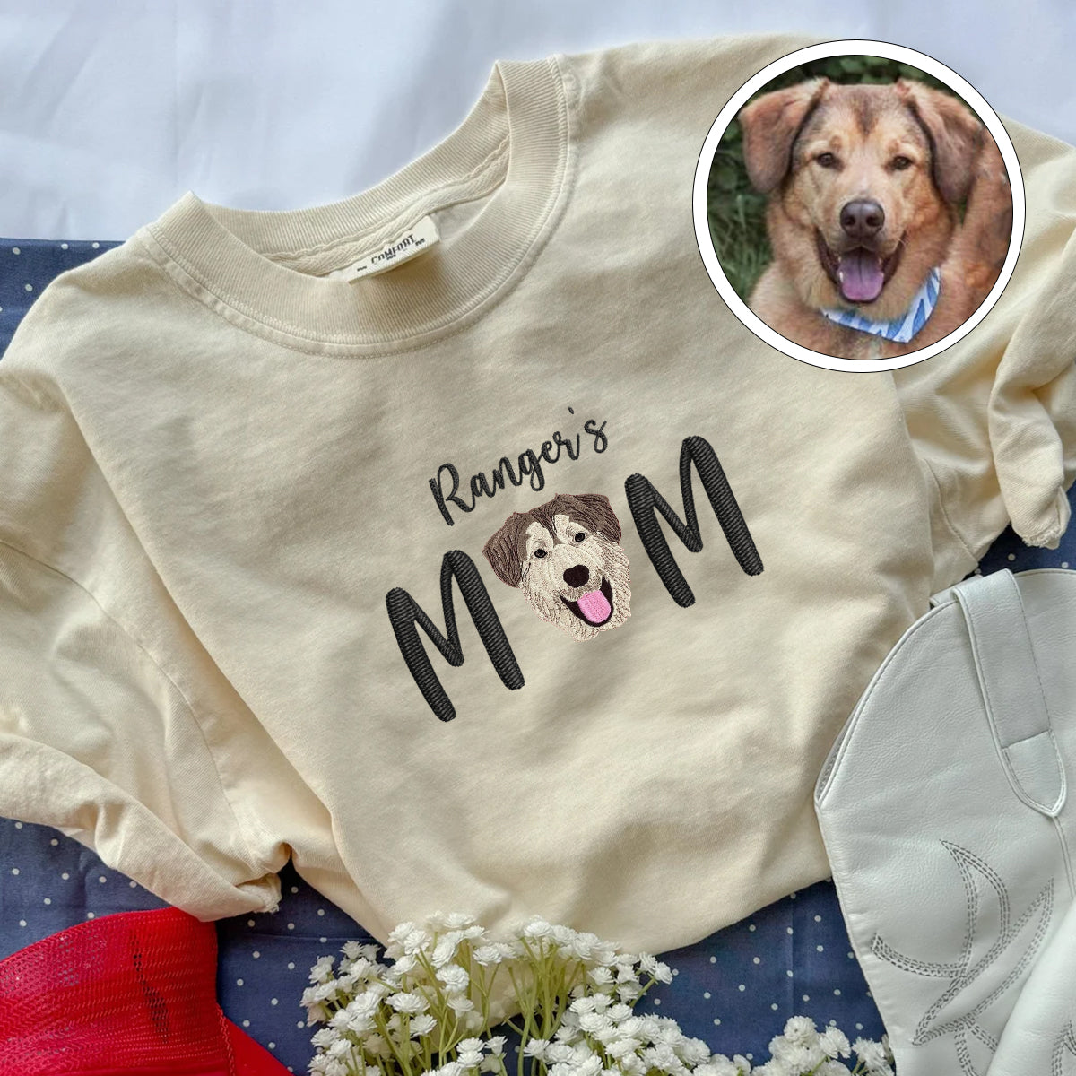 Custom Full-Color Pet Mom With Name Embroidered T-Shirt