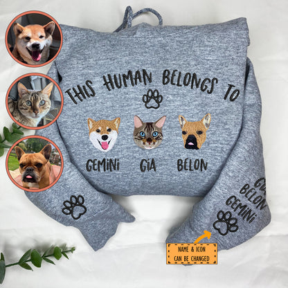 Custom Full-Color This Human Belongs To Embroidered Hoodie