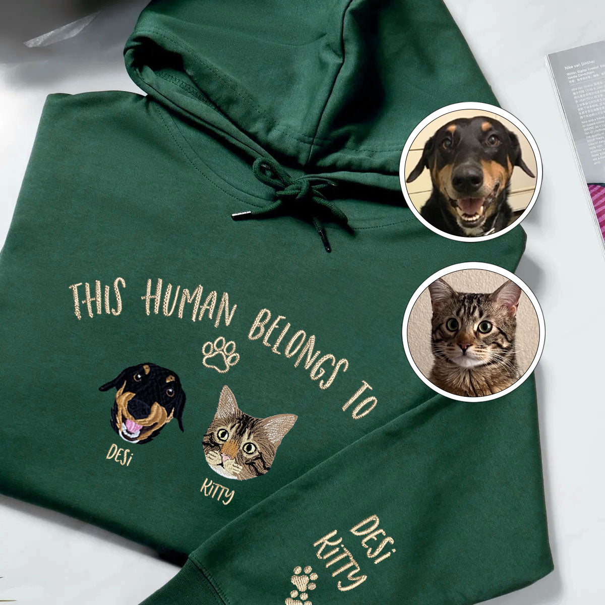 Custom Full-Color This Human Belongs To Embroidered Hoodie