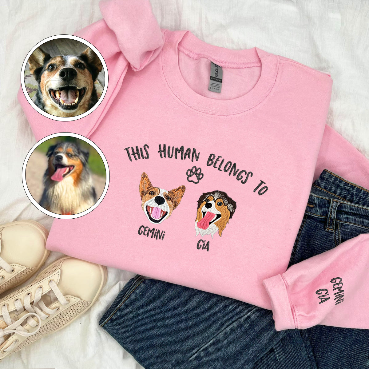 Custom Full-Color This Human Belongs To Embroidered Sweatshirt