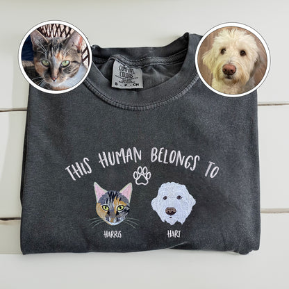 Custom Full-Color This Human Belongs To Embroidered T-Shirt