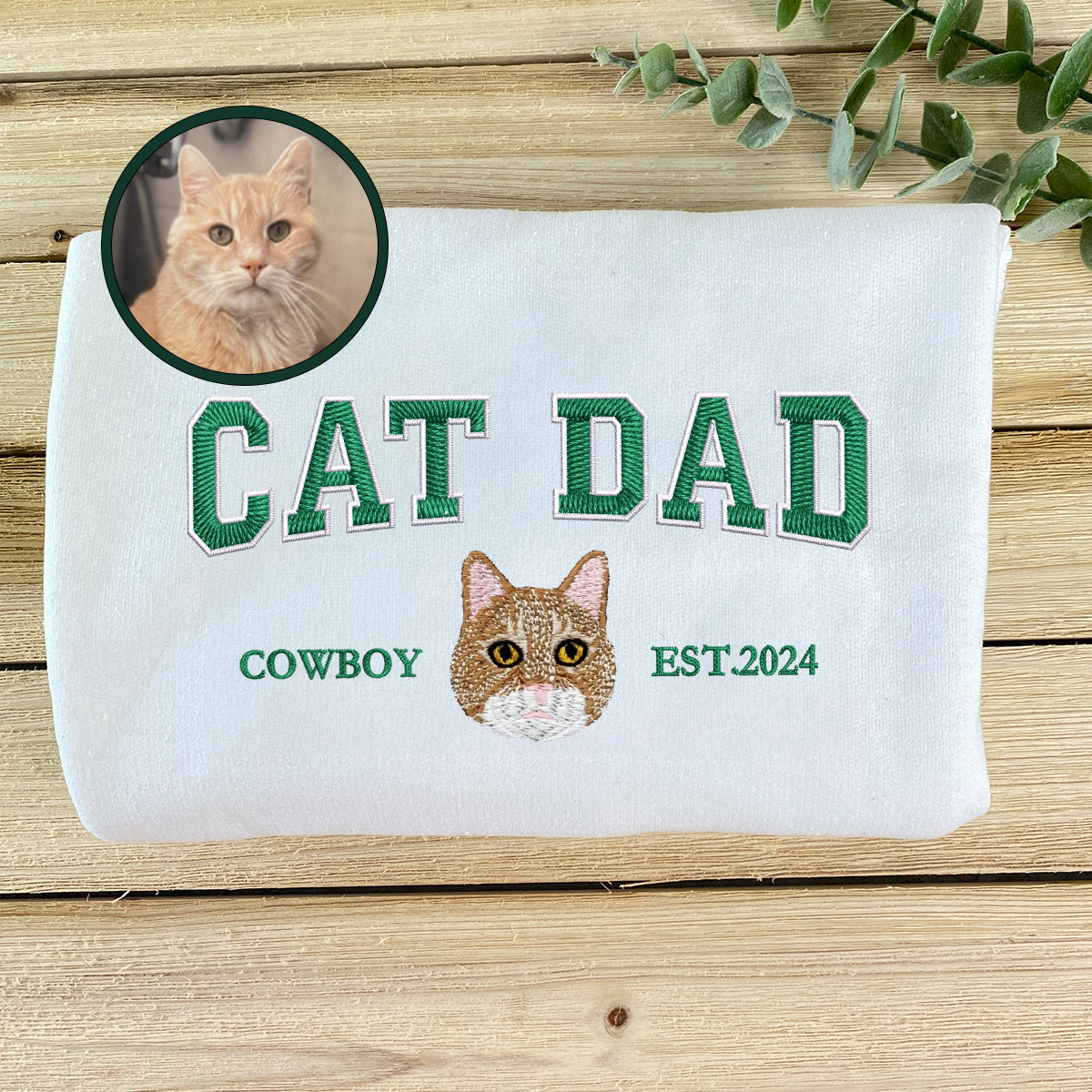 Custom Full-Color Varsity Cat Dad Embroidered Hoodie