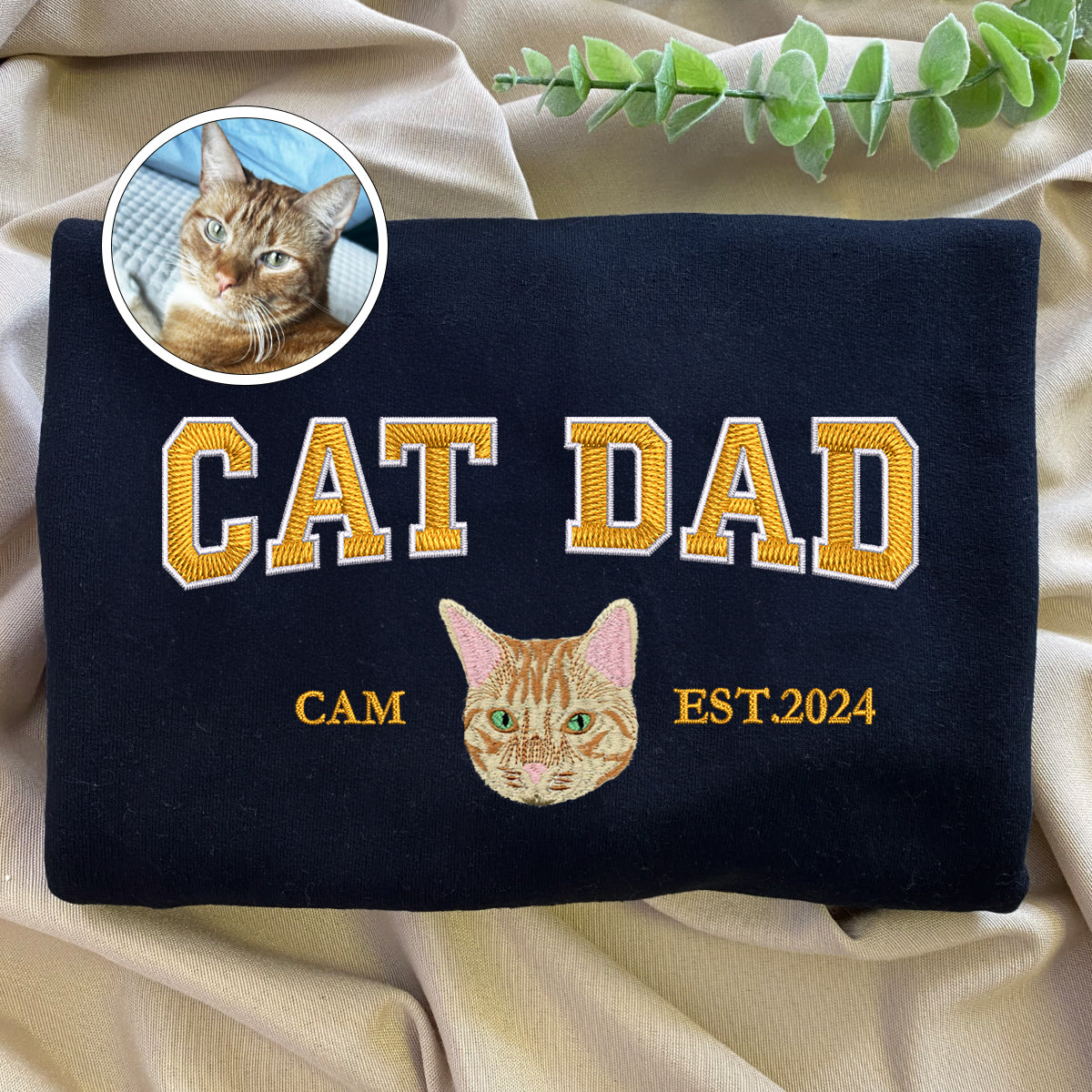 Custom Full-Color Varsity Cat Dad Embroidered Hoodie