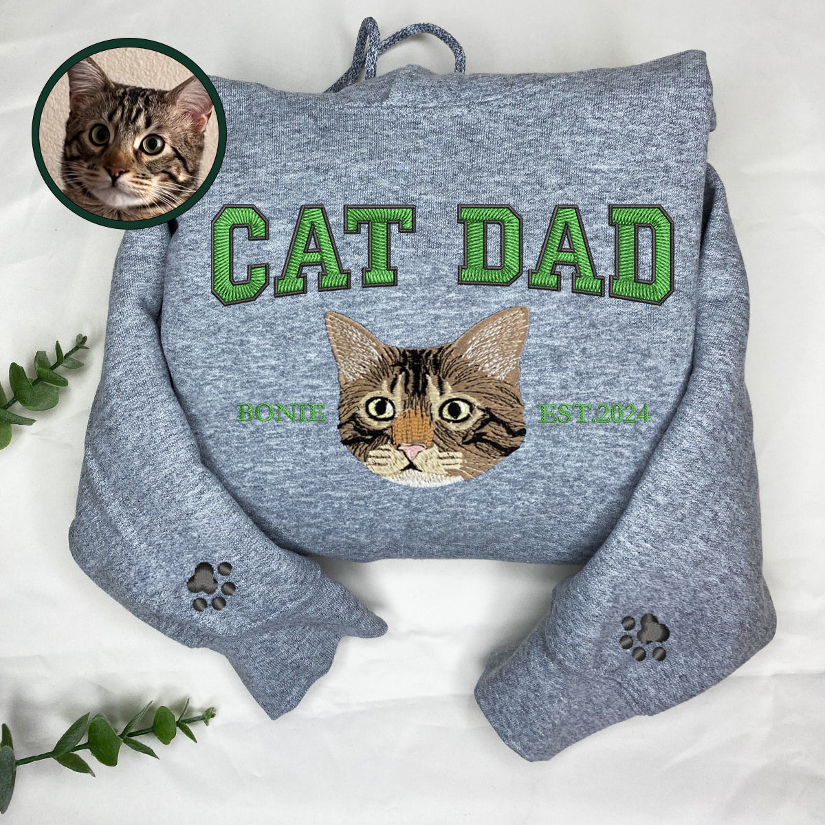 Custom Full-Color Varsity Cat Dad Embroidered Hoodie