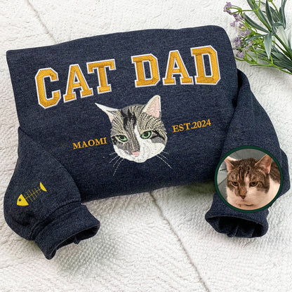 Custom Full-Color Varsity Cat Dad Embroidered Hoodie