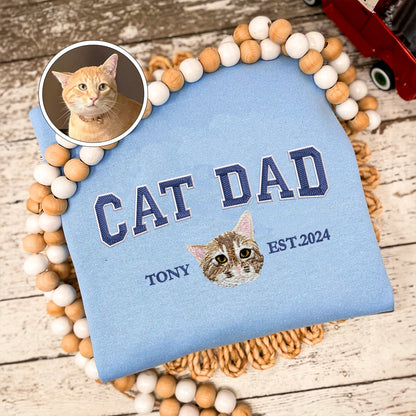 Custom Full-Color Varsity Cat Dad Embroidered Hoodie