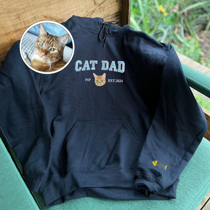 Custom Full-Color Varsity Cat Dad Embroidered Hoodie