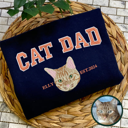 Custom Full-Color Varsity Cat Dad Embroidered Sweatshirt