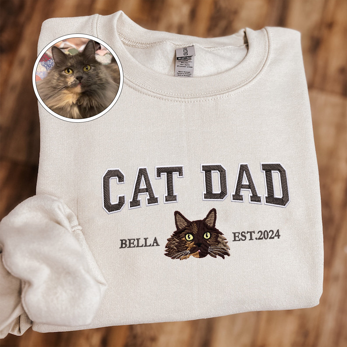 Custom Full-Color Varsity Cat Dad Embroidered Sweatshirt