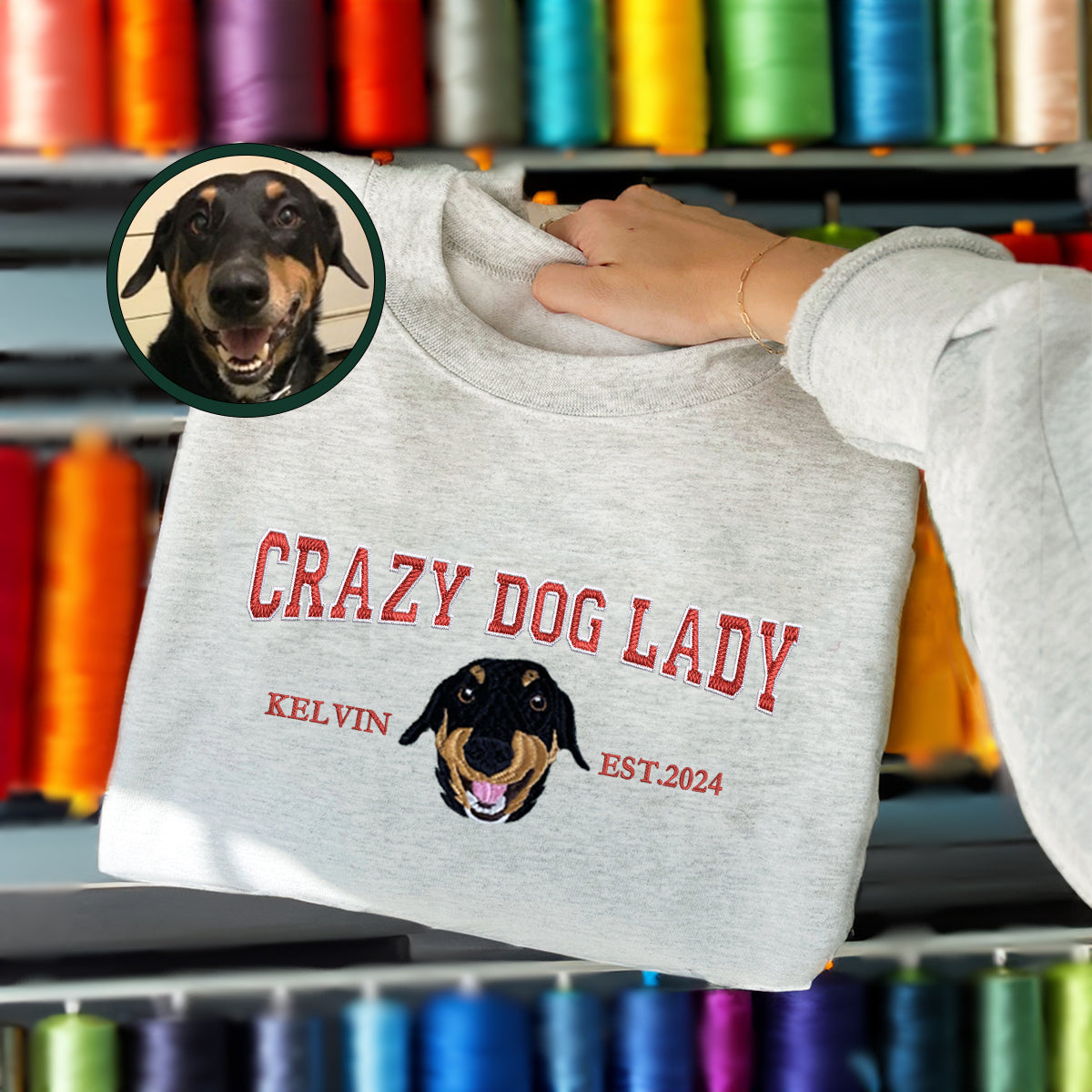 Custom Full-Color Varsity Crazy Dog Lady Sweatshirt