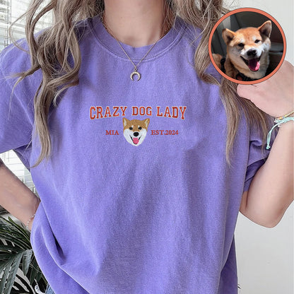 Custom Full-Color Varsity Crazy Dog Lady T-Shirt