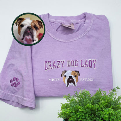 Custom Full-Color Varsity Crazy Dog Lady T-Shirt