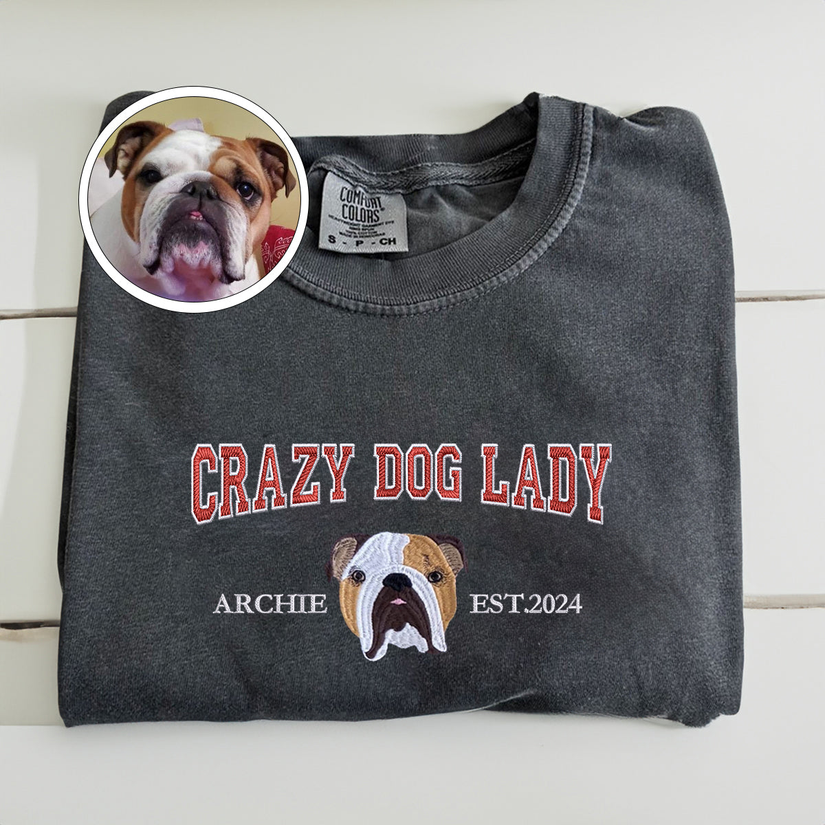 Custom Full-Color Varsity Crazy Dog Lady T-Shirt